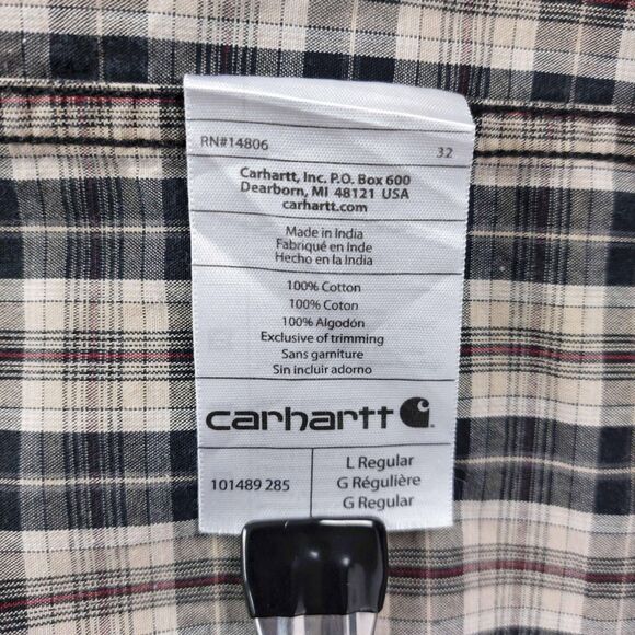 Carhartt Shirt Mens Large Beige Blue Plaid Long Sleeve Button Down Casual Cotton - Picture 7 of 8